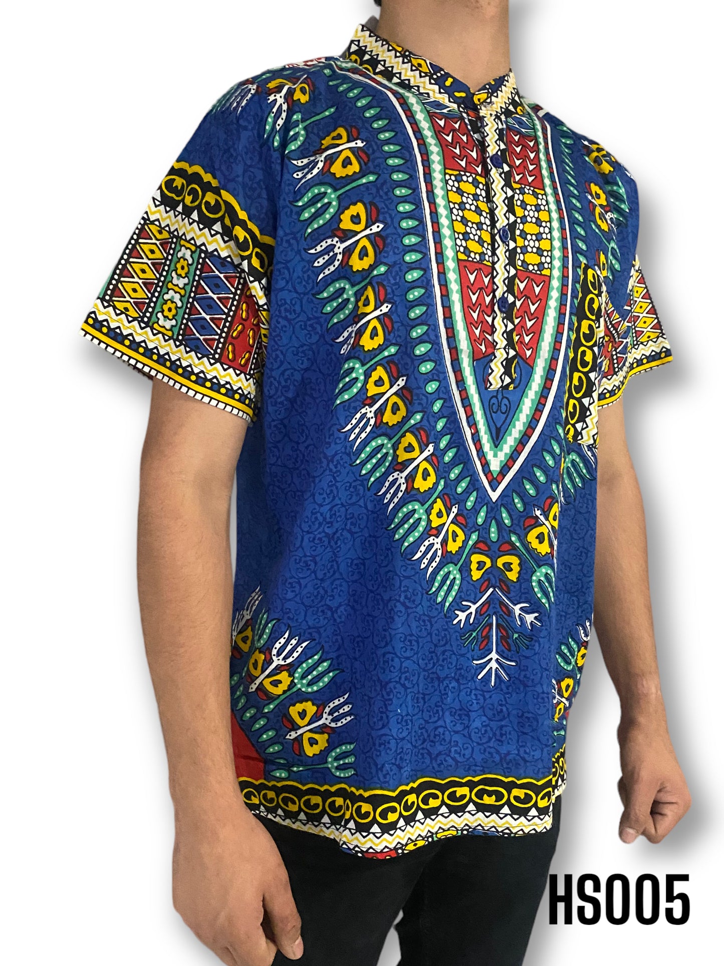 Camisa de Hombre de Botones con Estampado Afrocaribeño Azul