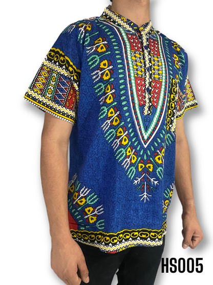 Camisa de Hombre de Botones con Estampado Afrocaribeño Azul