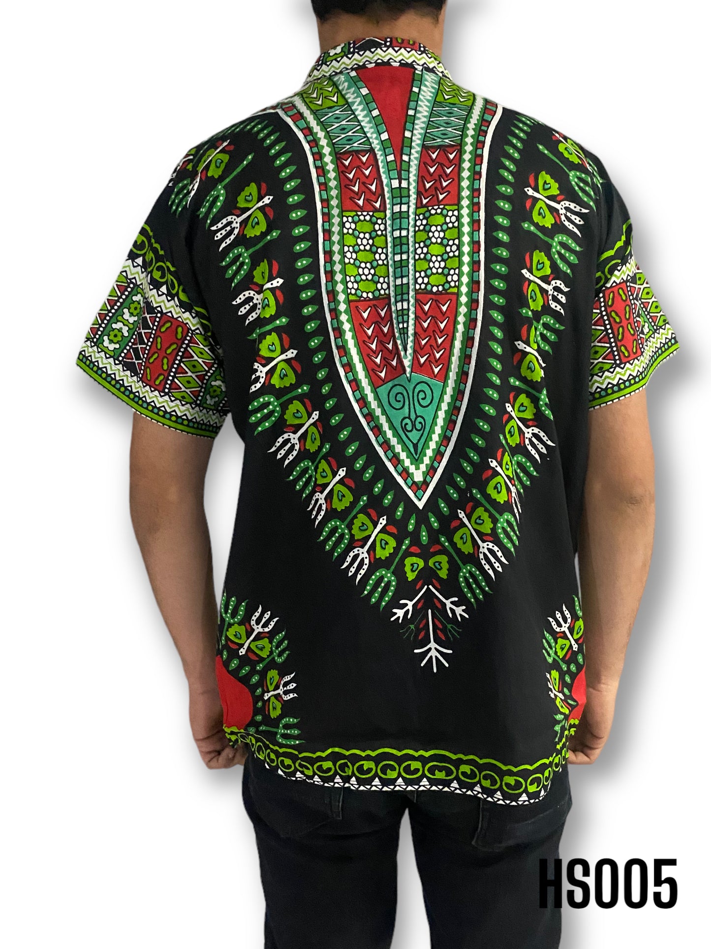 Camisa de Hombre de Botones con Estampado Afrocaribeño Negro