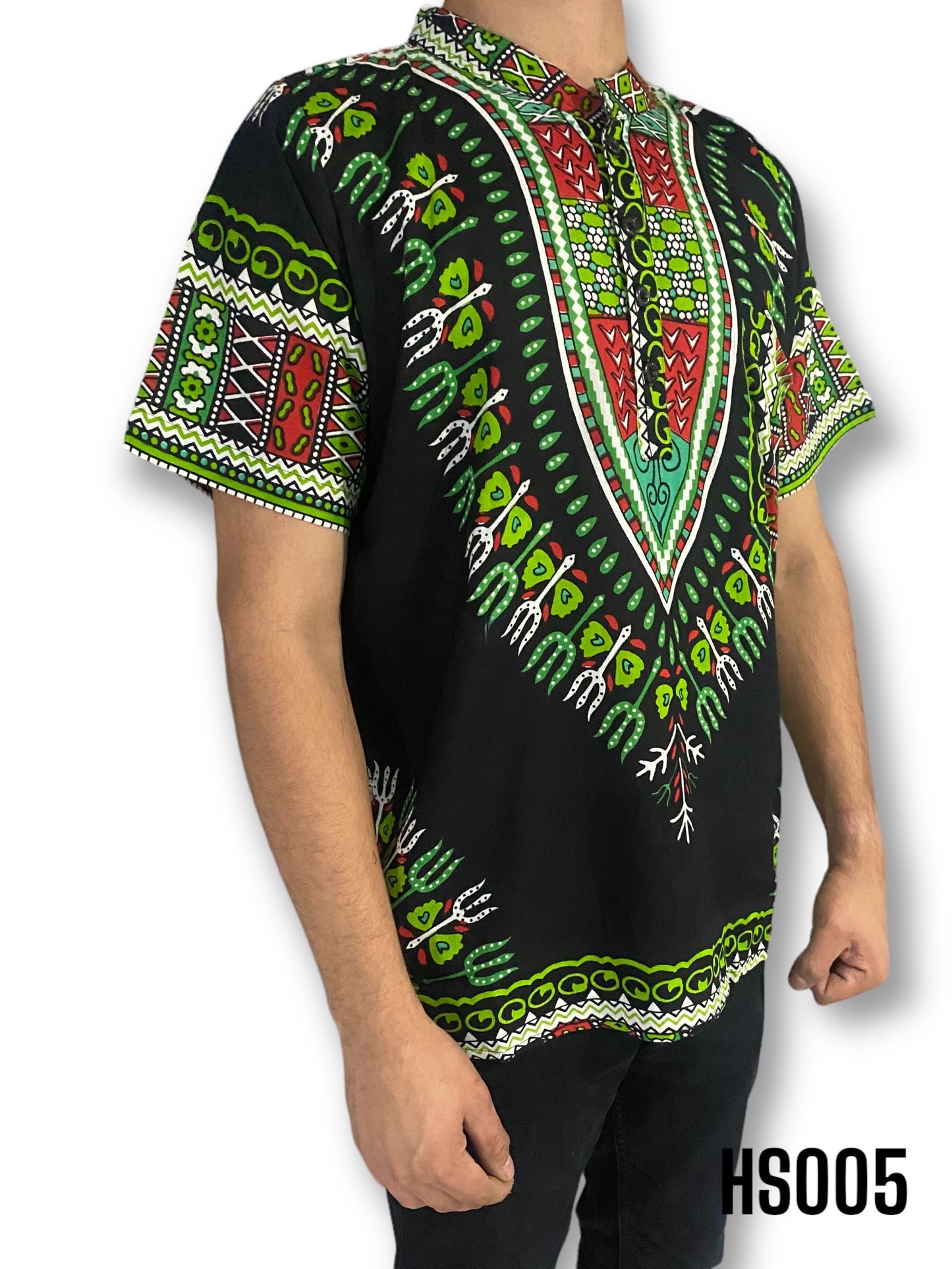 Camisa de Hombre de Botones con Estampado Afrocaribeño Negro