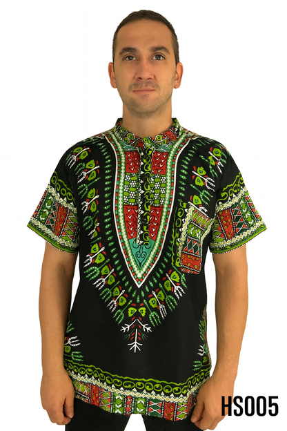 Camisa de Hombre de Botones con Estampado Afrocaribeño Negro