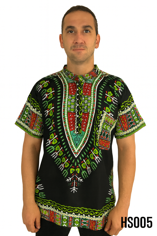 Camisa de Hombre de Botones con Estampado Afrocaribeño Negro