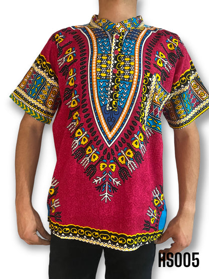Camisa de Hombre de Botones con Estampado Afrocaribeño Fucsia