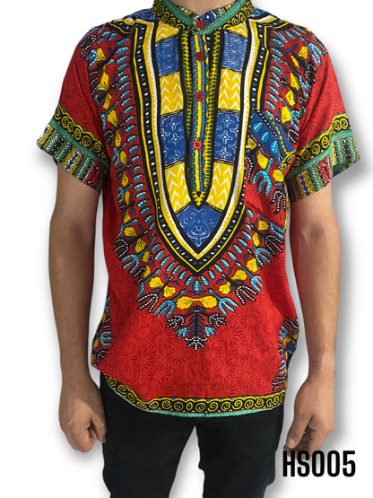 Camisa de Hombre de Botones con Estampado Afrocaribeño Rojo