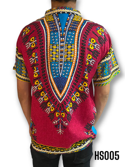 Camisa de Hombre de Botones con Estampado Afrocaribeño Fucsia