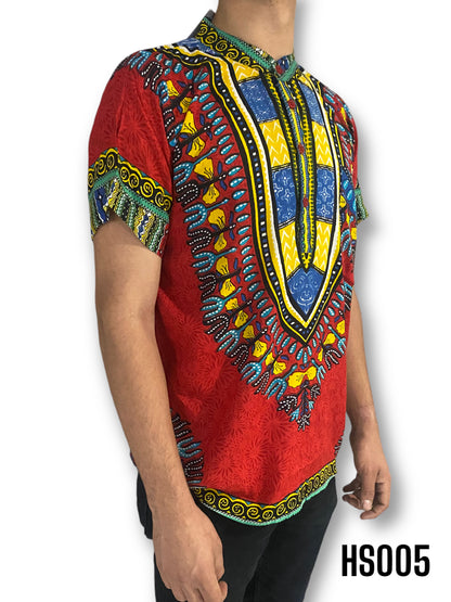 Camisa de Hombre de Botones con Estampado Afrocaribeño Rojo