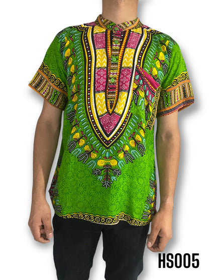 Camisa de Hombre de Botones con Estampado Afrocaribeño Verde