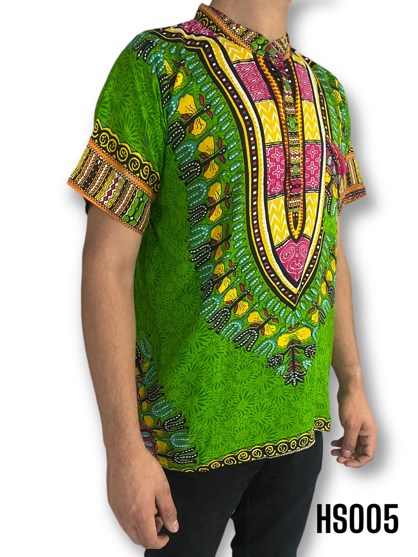 Camisa de Hombre de Botones con Estampado Afrocaribeño Verde