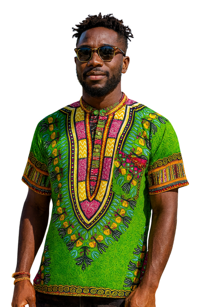 Camisa de Hombre de Botones con Estampado Afrocaribeño Verde