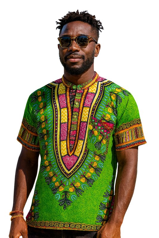Camisa de Hombre de Botones con Estampado Afrocaribeño Verde