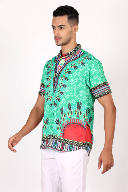 Camisa de Hombre Afrocaribeño Verde de Botones HS402