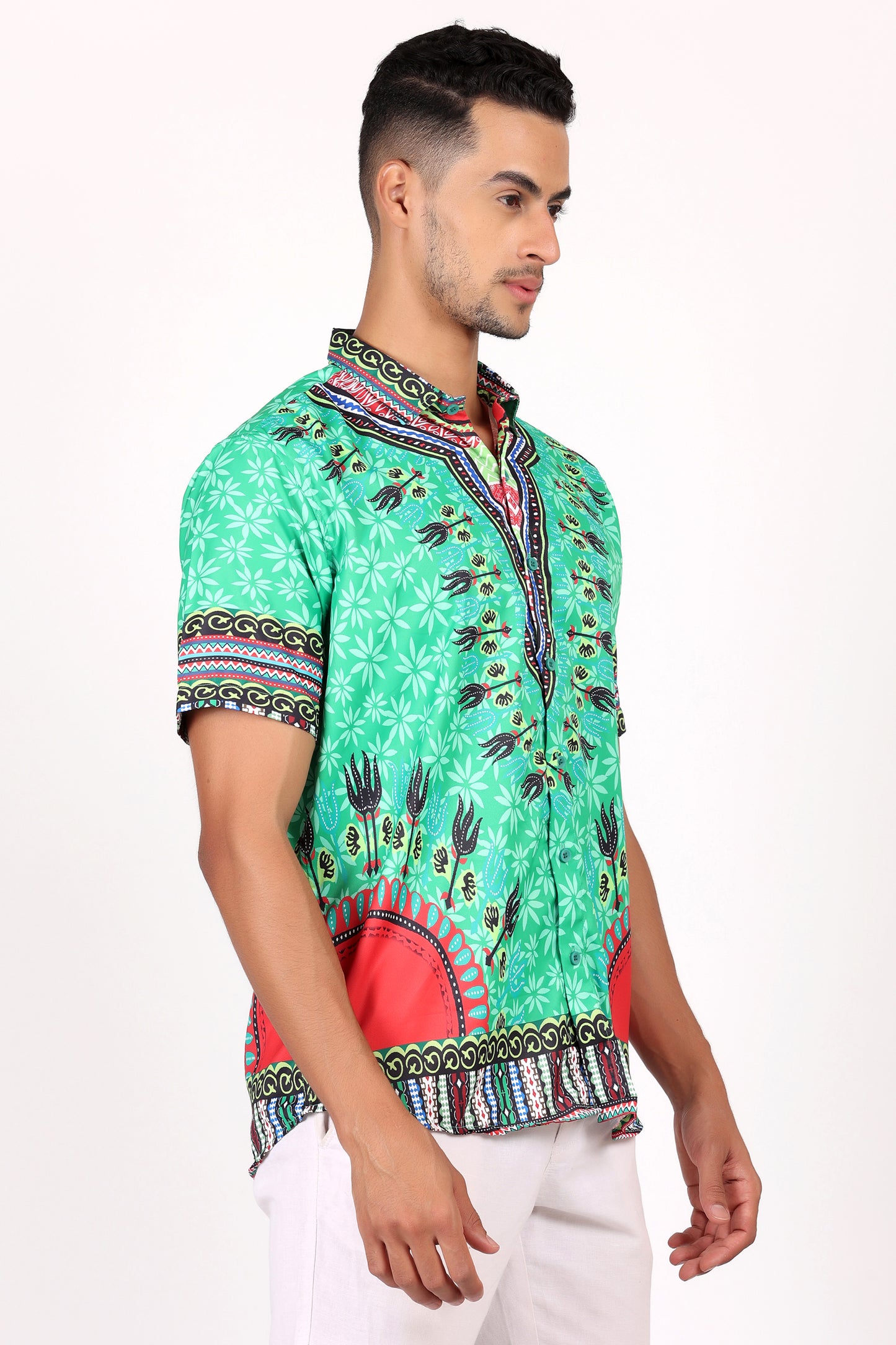 Camisa de Hombre Afrocaribeño Verde de Botones HS402