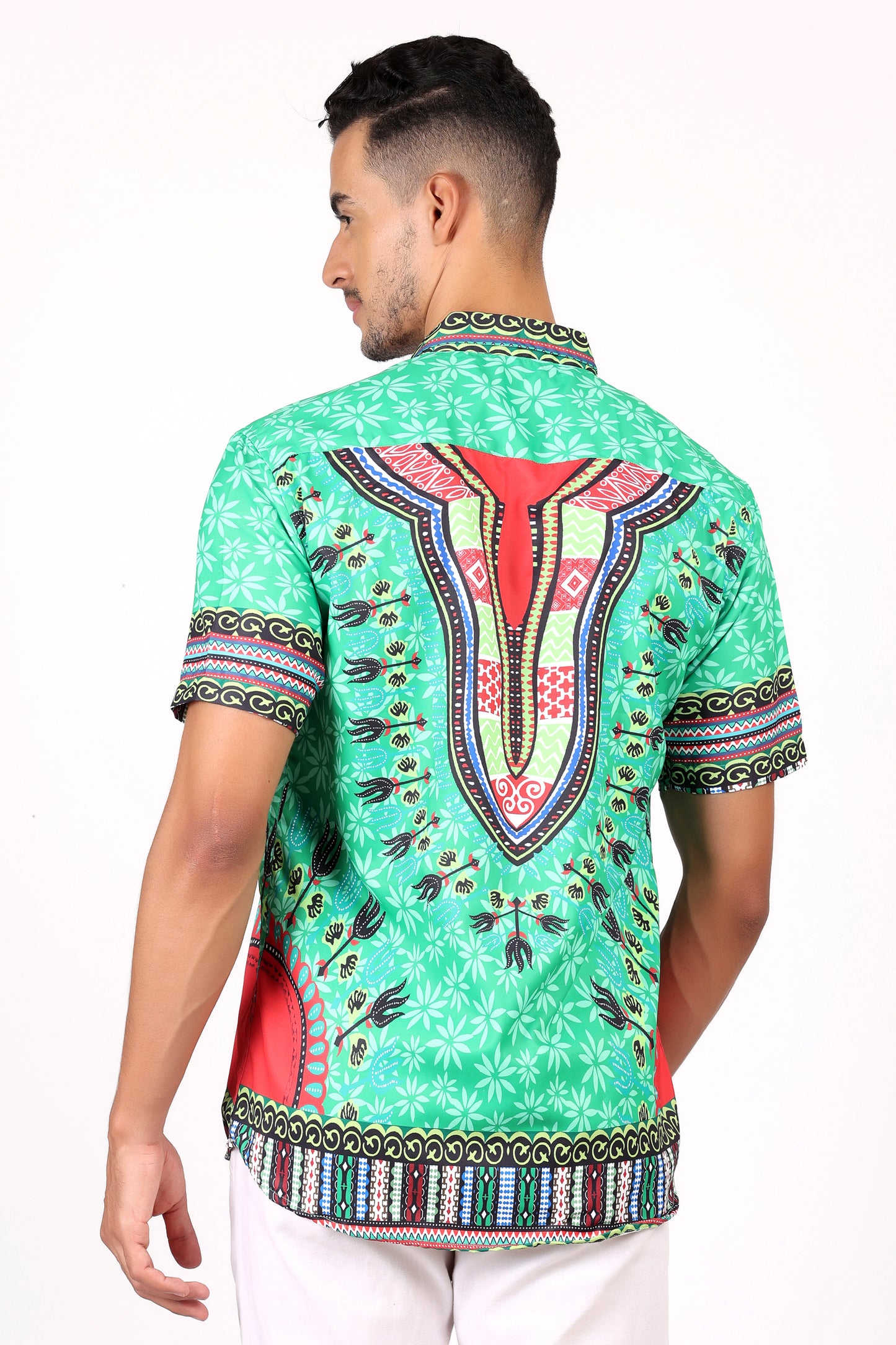 Camisa de Hombre Afrocaribeño Verde de Botones HS402