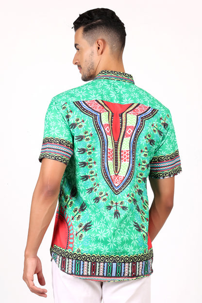 Camisa de Hombre Afrocaribeño Verde de Botones HS402