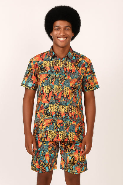 Set Conjunto Traje Afrodescendiente de 2 Piezas para Hombre (Camisa + Short) Afrocaribeño