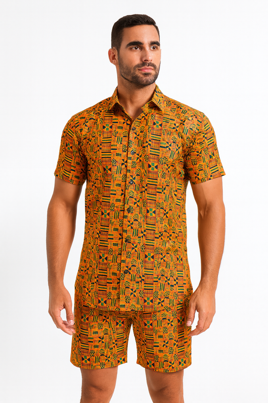 Set Conjunto Traje Afrodescendiente de 2 Piezas para Hombre (Camisa + Short) Afrocaribeño