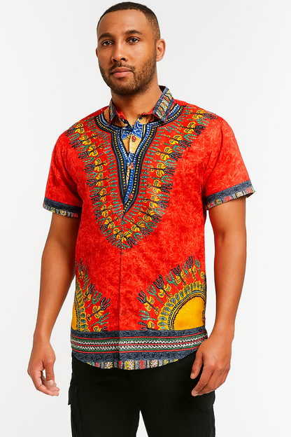 Camisa de Hombre Afrocaribeño Rojo de Botones HS402