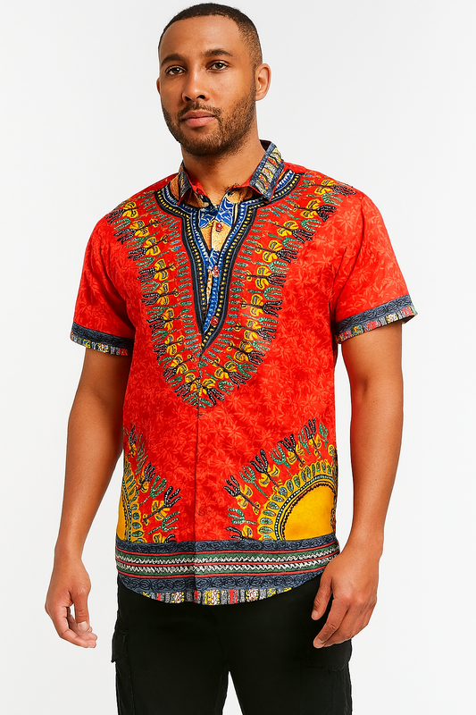 Camisa de Hombre Afrocaribeño Rojo de Botones HS402