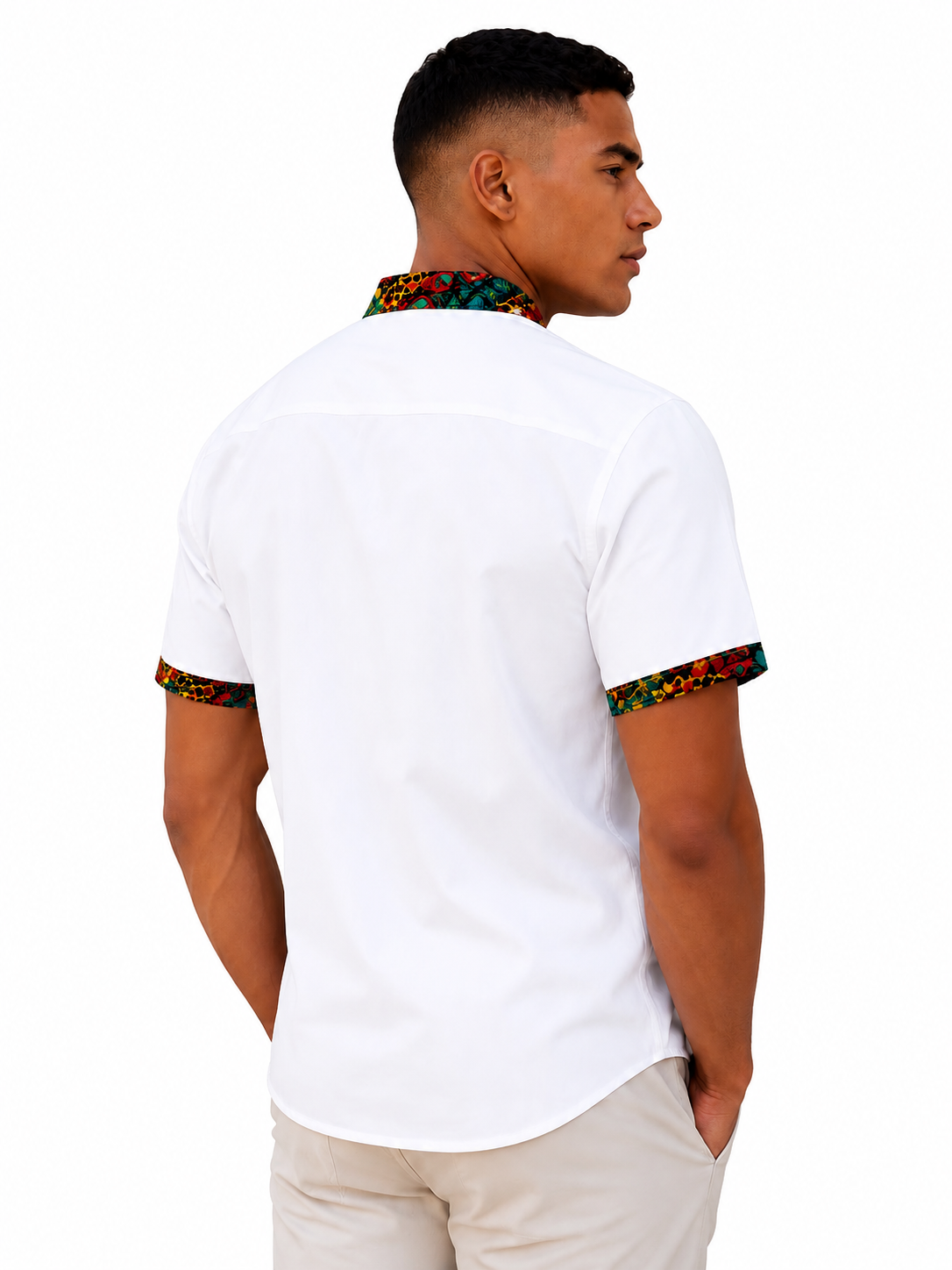 Camisa Blanca de Hombre Afrocaribeño de Botones Cuello - Moda Afrodescendiente