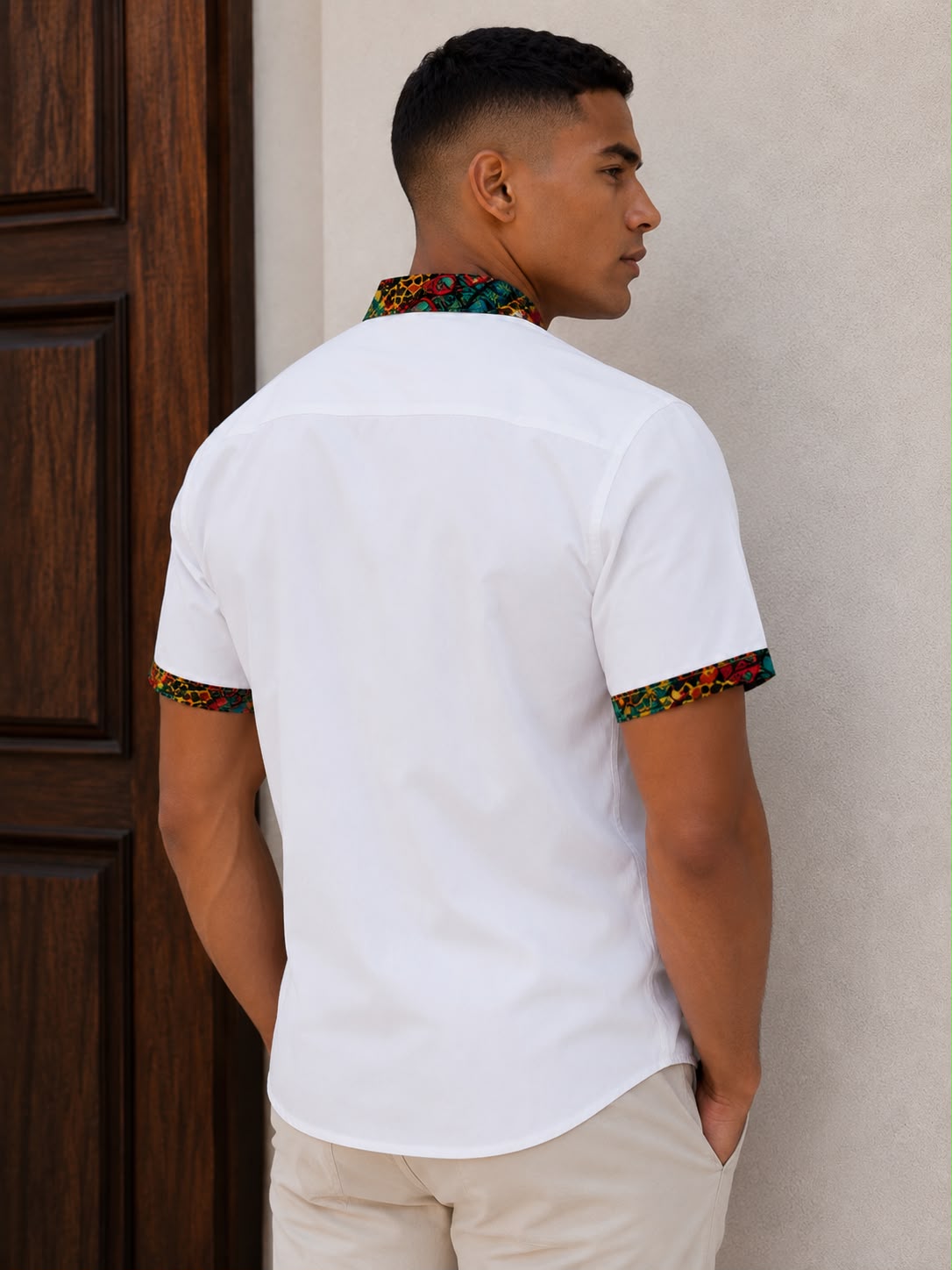 Camisa Blanca de Hombre Afrocaribeño de Botones Cuello - Moda Afrodescendiente