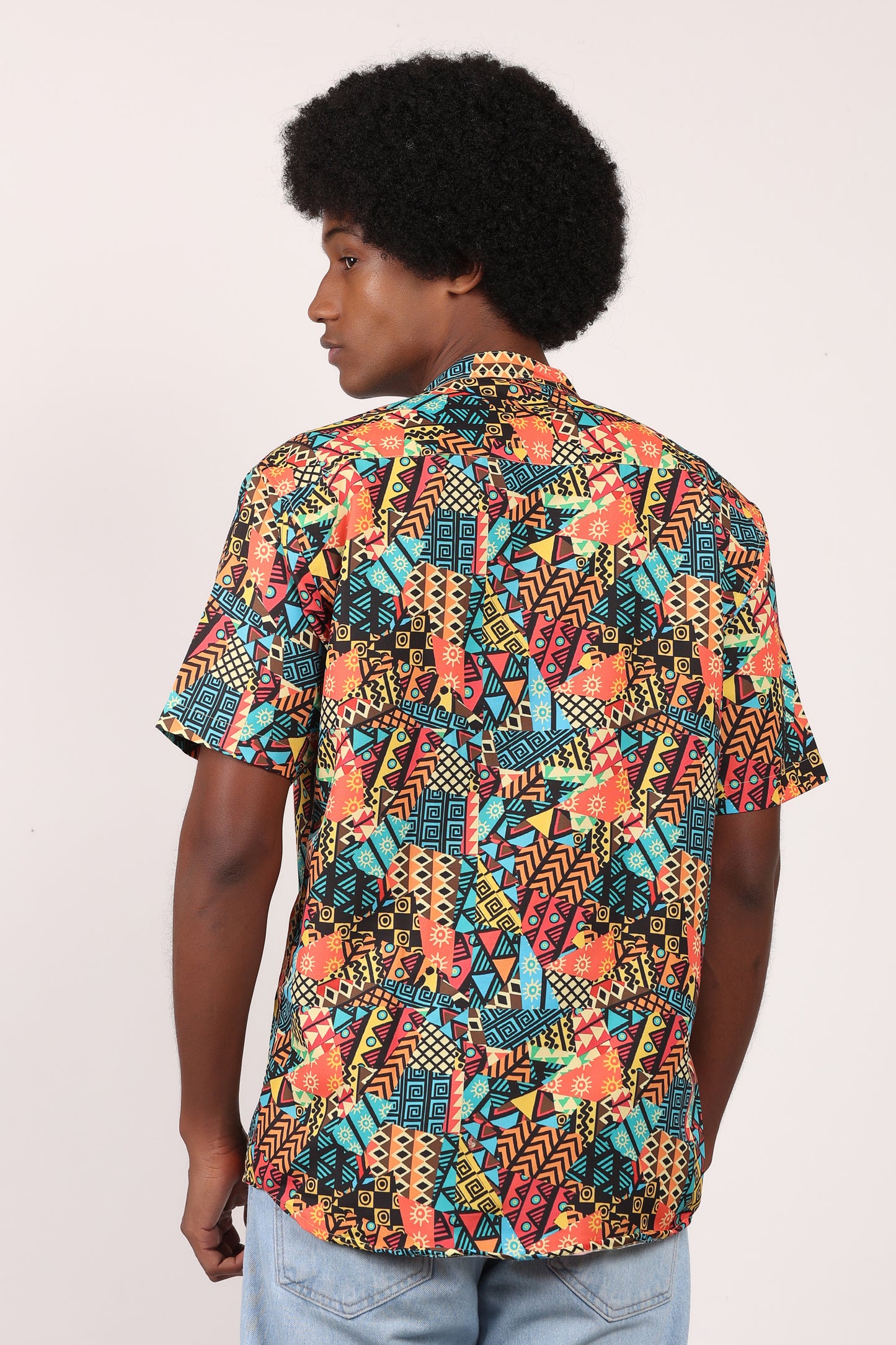Set Conjunto Traje Afrodescendiente de 2 Piezas para Hombre (Camisa Cuello Chino + Short) Afrocaribeño