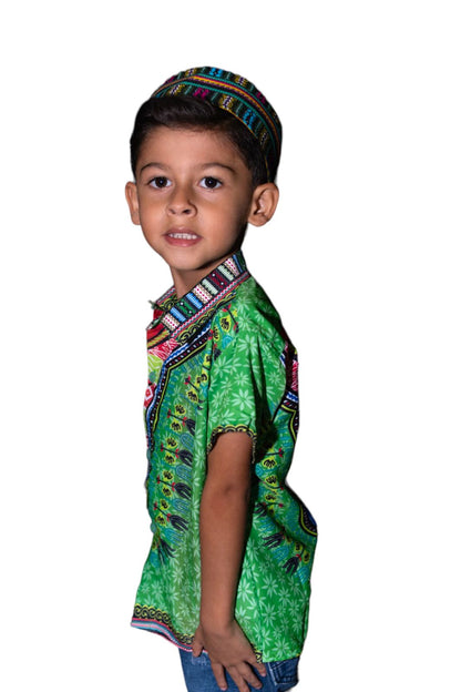 Camisa de Niño de Botones con Estampado Afrocaribeño Verde