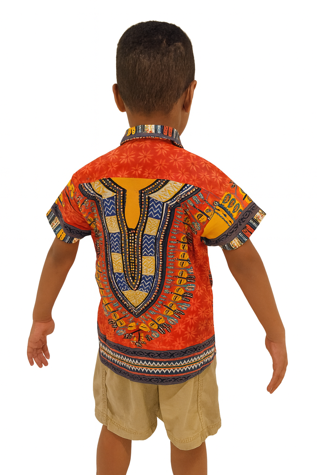 Camisa de Niño de Botones con Estampado Afrocaribeño Rojo