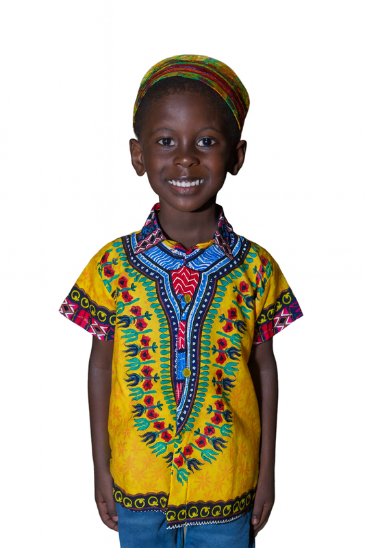 Camisa de Niño de Botones con Estampado Afrocaribeño Amarillo
