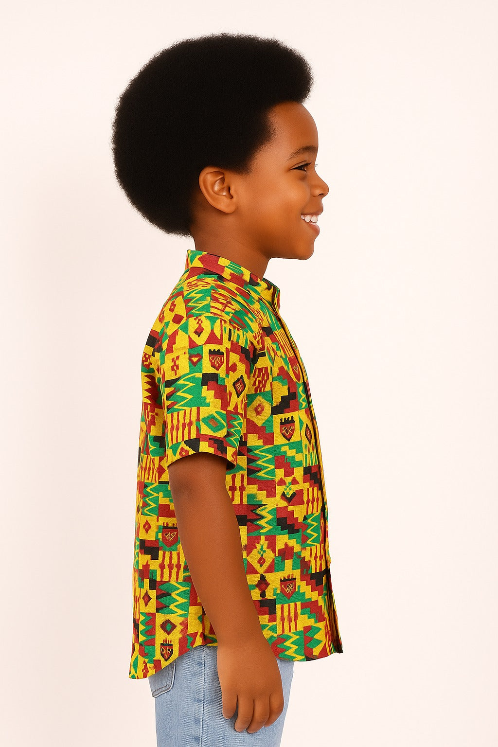 Camisa de Niño Estampado Afrocaribeño de botones cuello chino. HSB405PRC