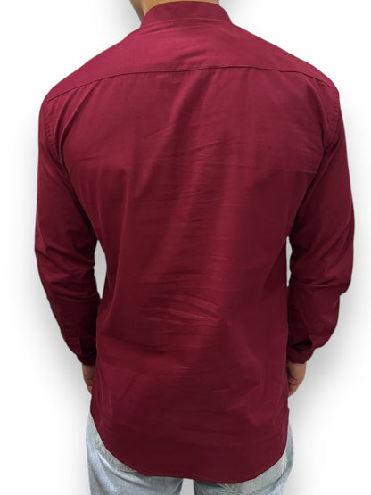 Camisa Vino Hombre Mangas Largas Cuello Chino