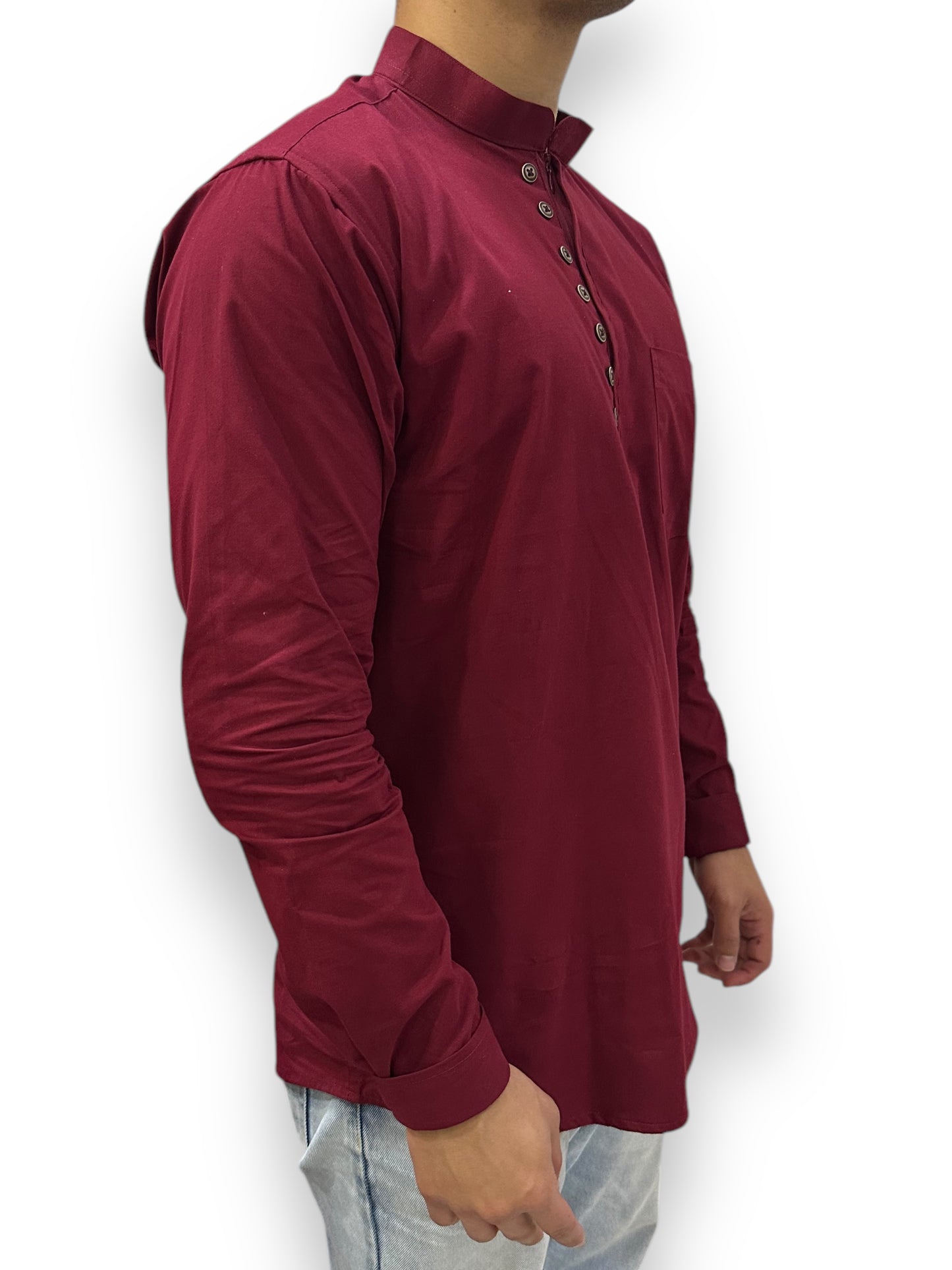 Camisa Vino Hombre Mangas Largas Cuello Chino