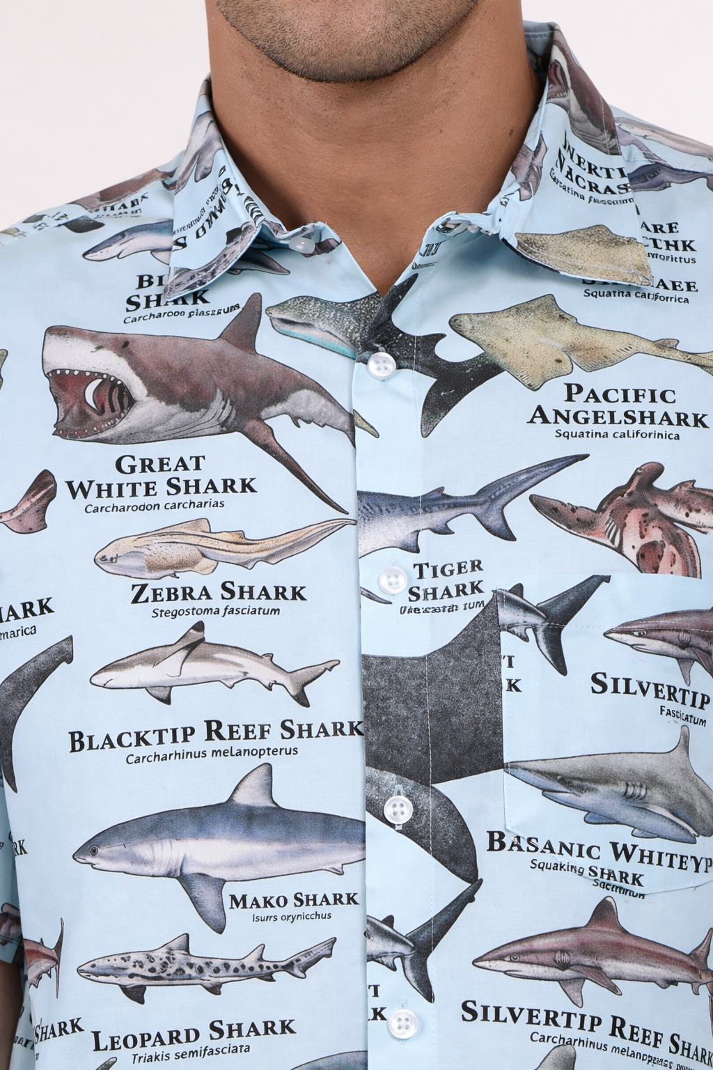 Camisa Hawaiana Playera Caribeña de Caballero Estampado Tiburones