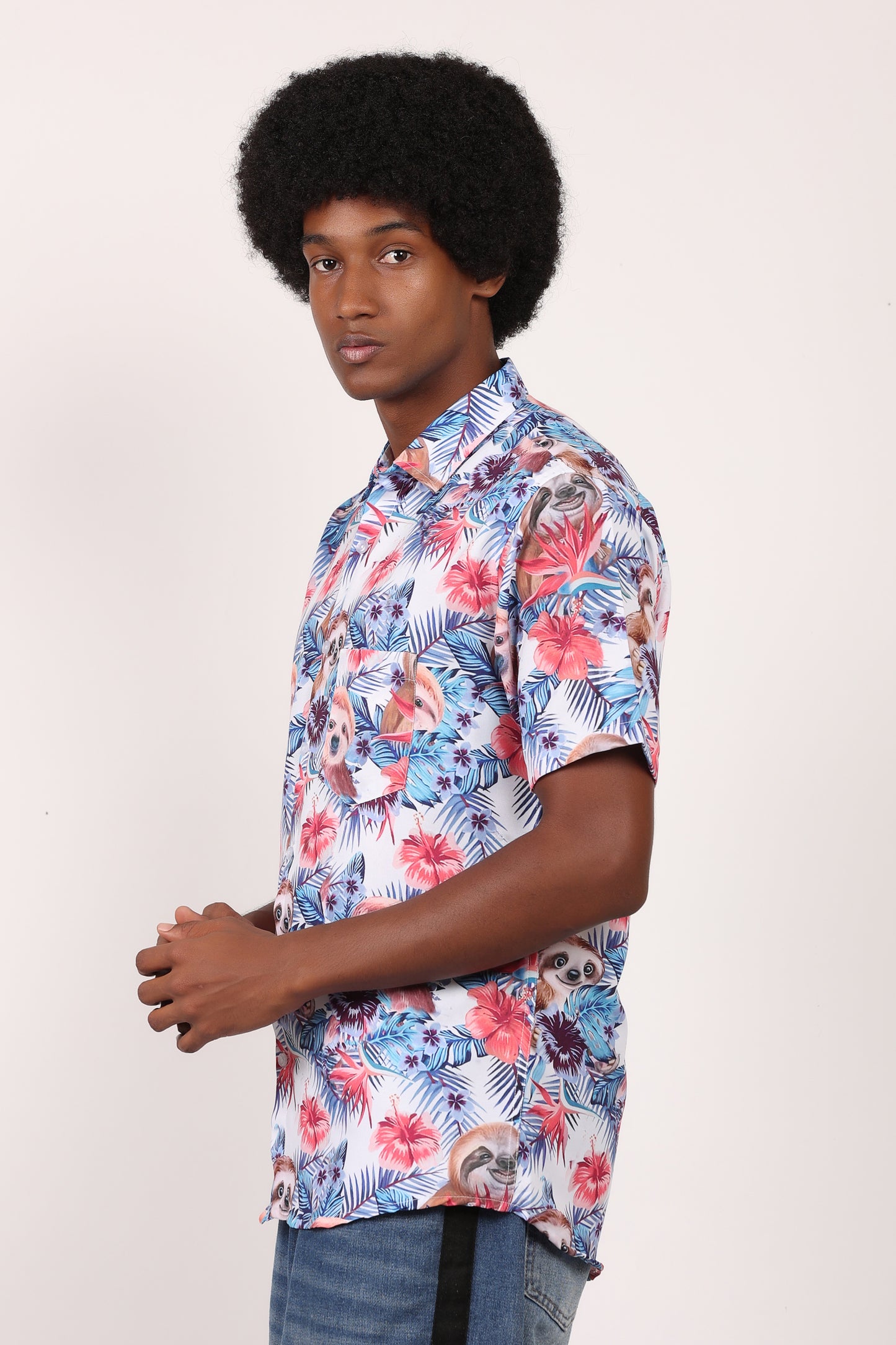 Camisa Hawaiana Playera Caribeña de Caballero Estampado Oso Perezoso Aloha