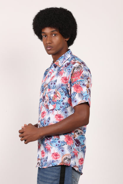 Camisa Hawaiana Playera Caribeña de Caballero Estampado Oso Perezoso Aloha