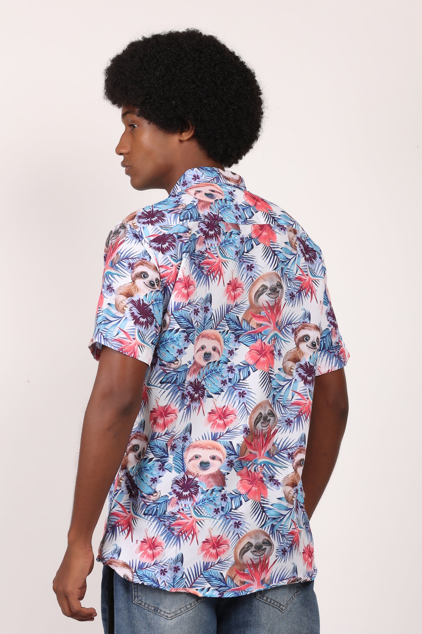 Camisa Hawaiana Playera Caribeña de Caballero Estampado Oso Perezoso Aloha