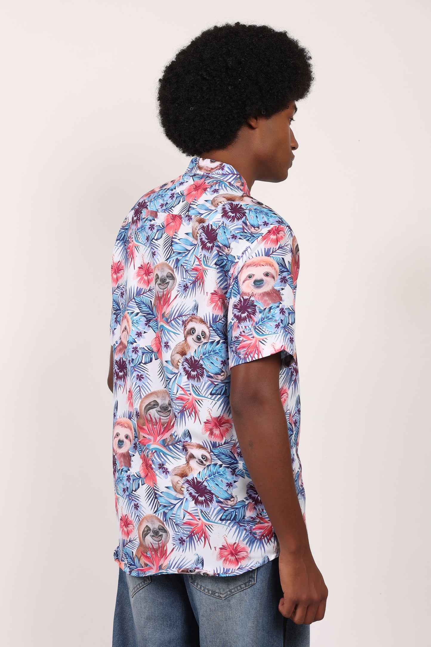 Camisa Hawaiana Playera Caribeña de Caballero Estampado Oso Perezoso Aloha