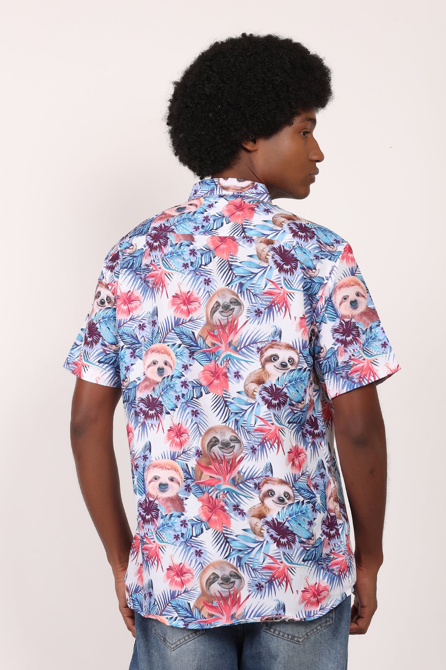 Camisa Hawaiana Playera Caribeña de Caballero Estampado Oso Perezoso Aloha