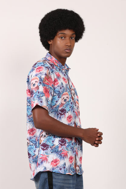 Camisa Hawaiana Playera Caribeña de Caballero Estampado Oso Perezoso Aloha