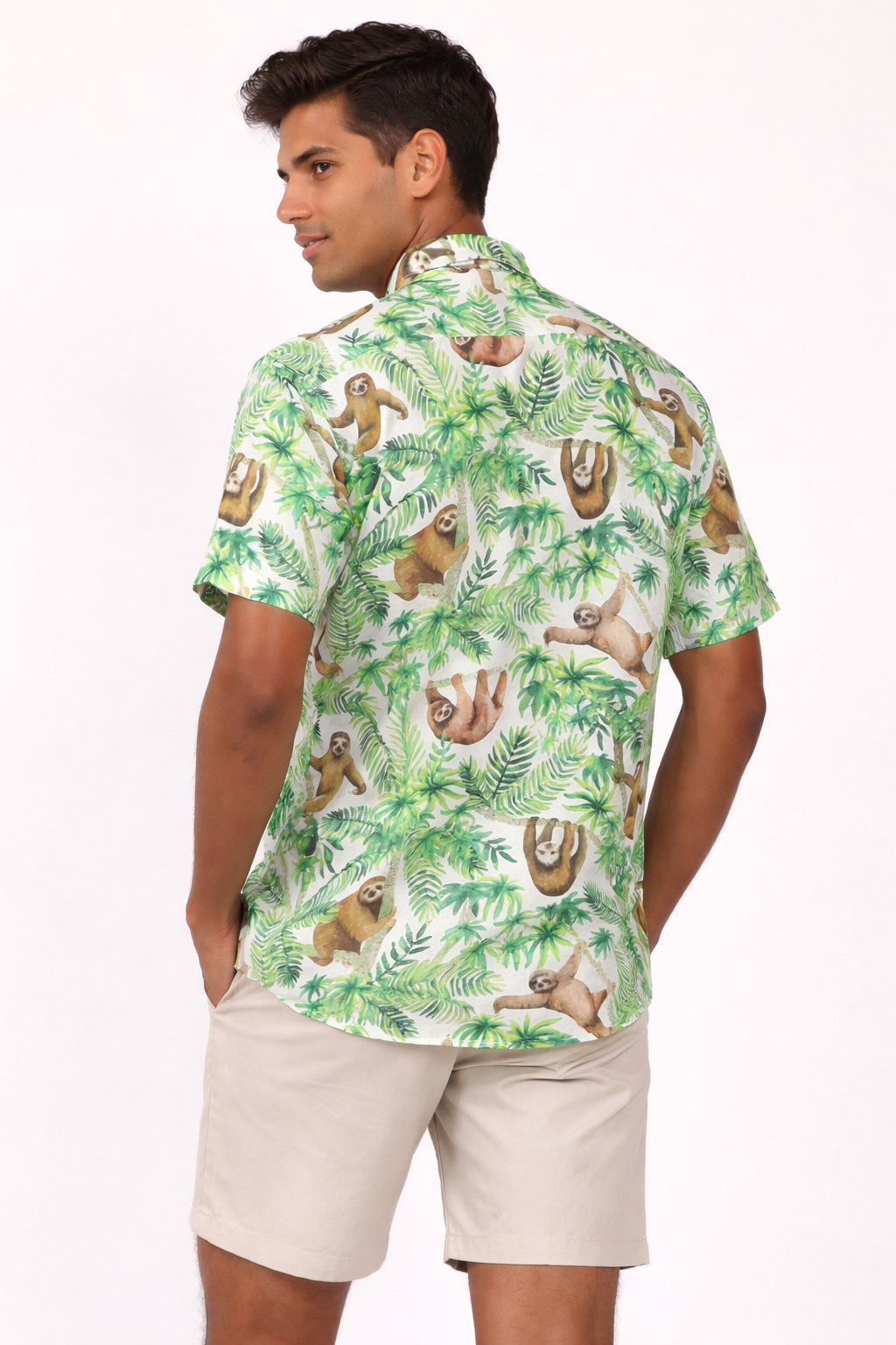 Men's Caribbean Beach Hawaiian Shirt with Tropical Safari Bear Print
