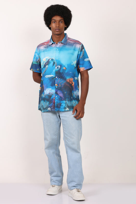 Camisa Hawaiana Playera Caribeña de Caballero Estampado Tortuga