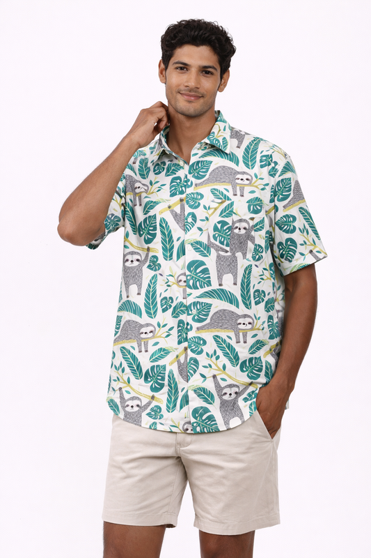 Camisa Hawaiana Playera Caribeña de Caballero Estampado Oso Relax Tropical
