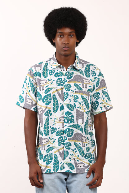 Camisa Hawaiana Playera Caribeña de Caballero Estampado Oso Relax Tropical