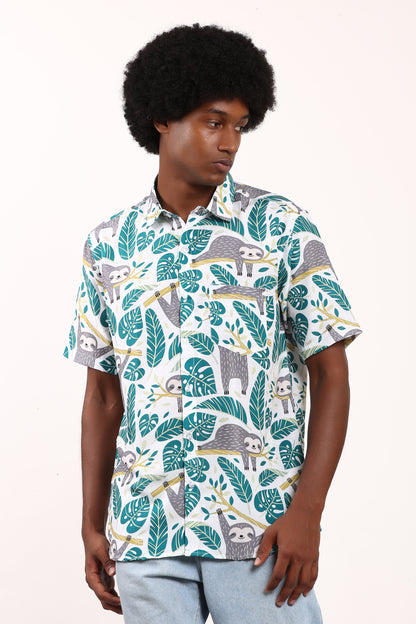 Camisa Hawaiana Playera Caribeña de Caballero Estampado Oso Relax Tropical