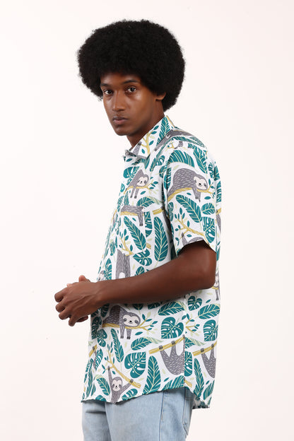 Camisa Hawaiana Playera Caribeña de Caballero Estampado Oso Relax Tropical