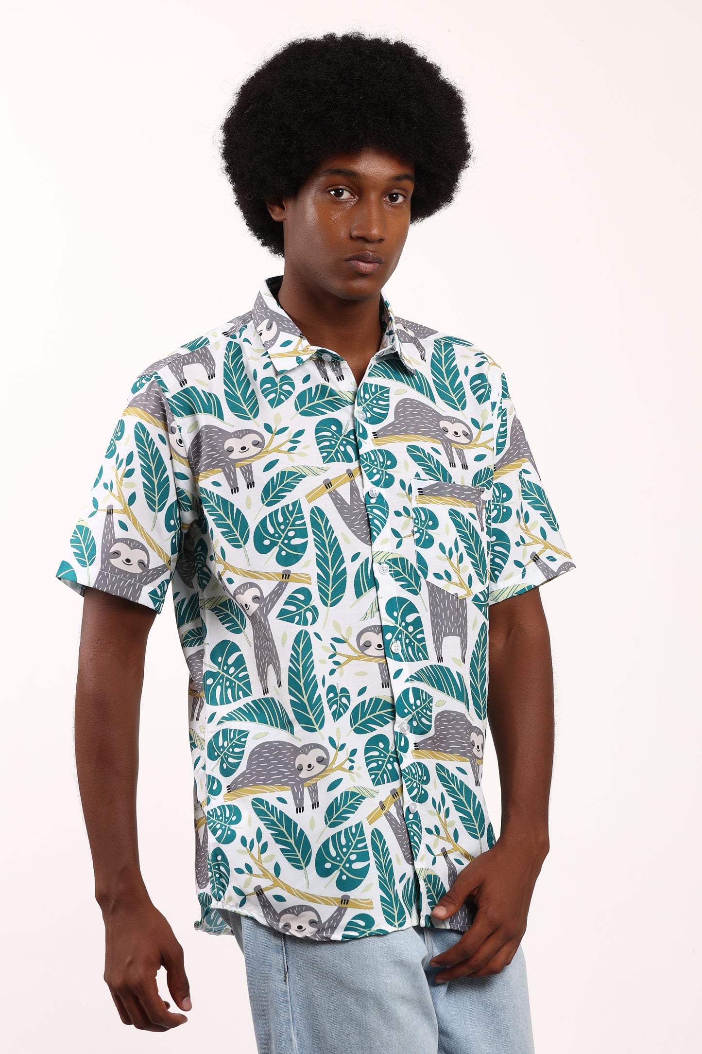 Camisa Hawaiana Playera Caribeña de Caballero Estampado Oso Relax Tropical