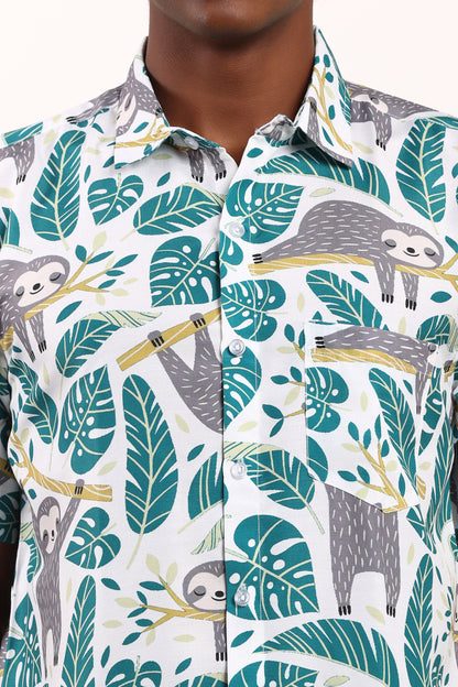 Camisa Hawaiana Playera Caribeña de Caballero Estampado Oso Relax Tropical