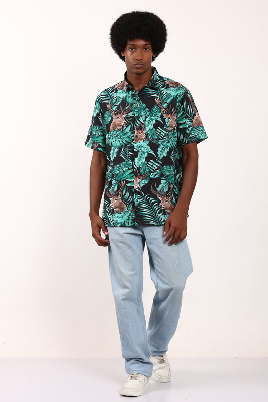 Camisa Hawaiana Playera Caribeña de Caballero Estampado Venados
