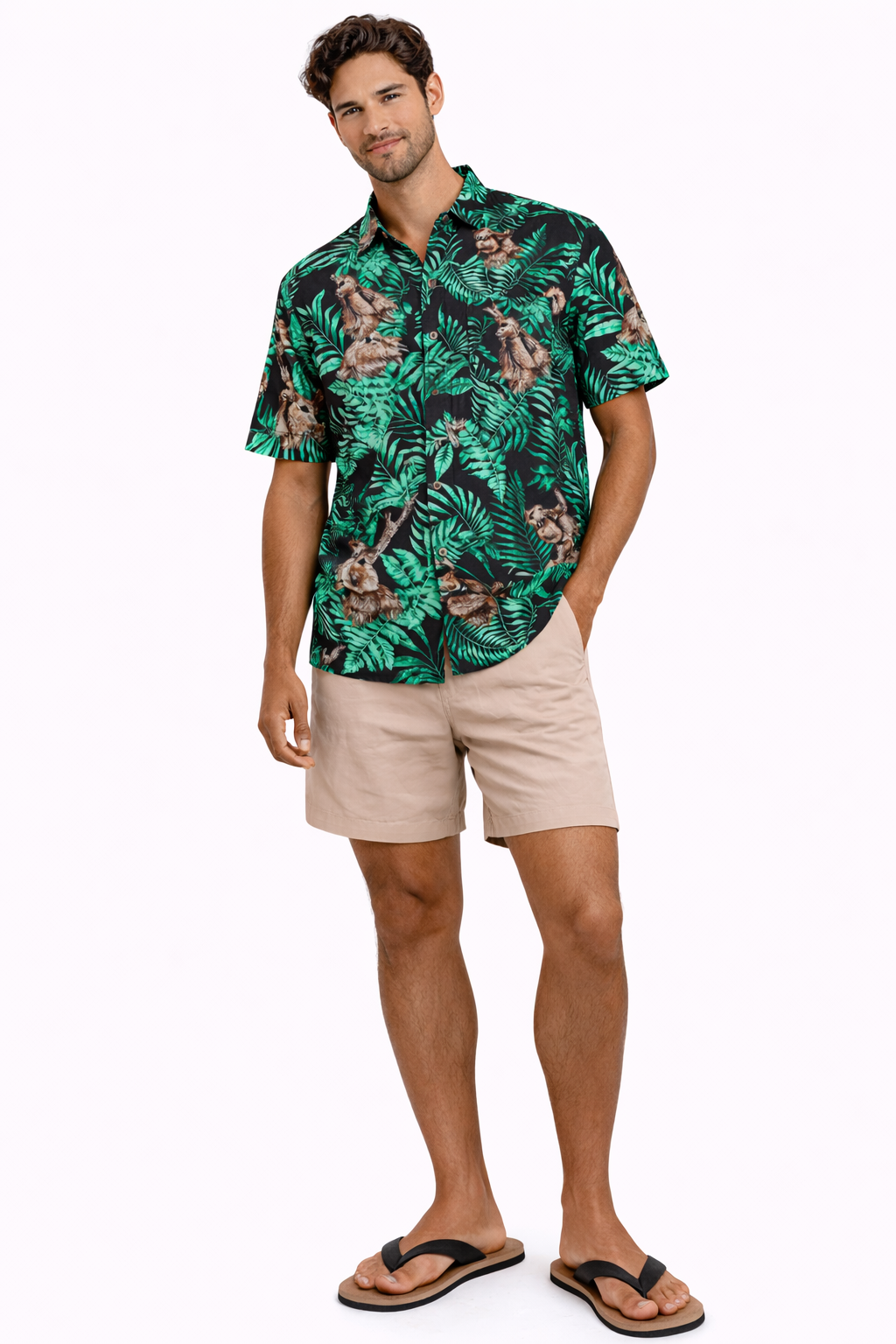 Camisa Hawaiana Playera Caribeña de Caballero Estampado Venados