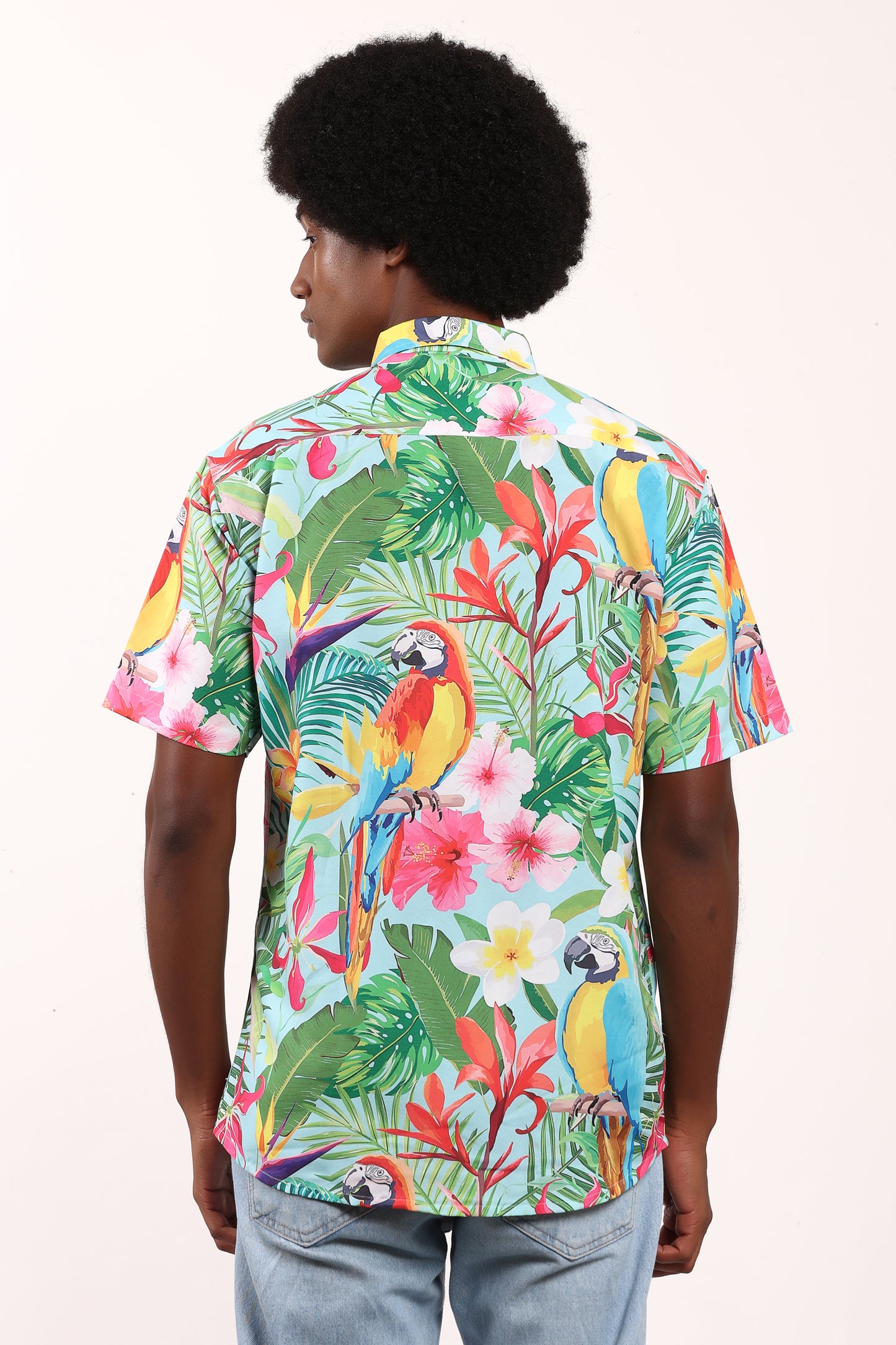 Camisa Hawaiana Playera Caribeña de Caballero Estampado Lapas Fondo Selva