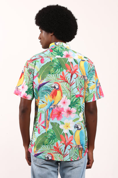 Camisa Hawaiana Playera Caribeña de Caballero Estampado Lapas Fondo Selva